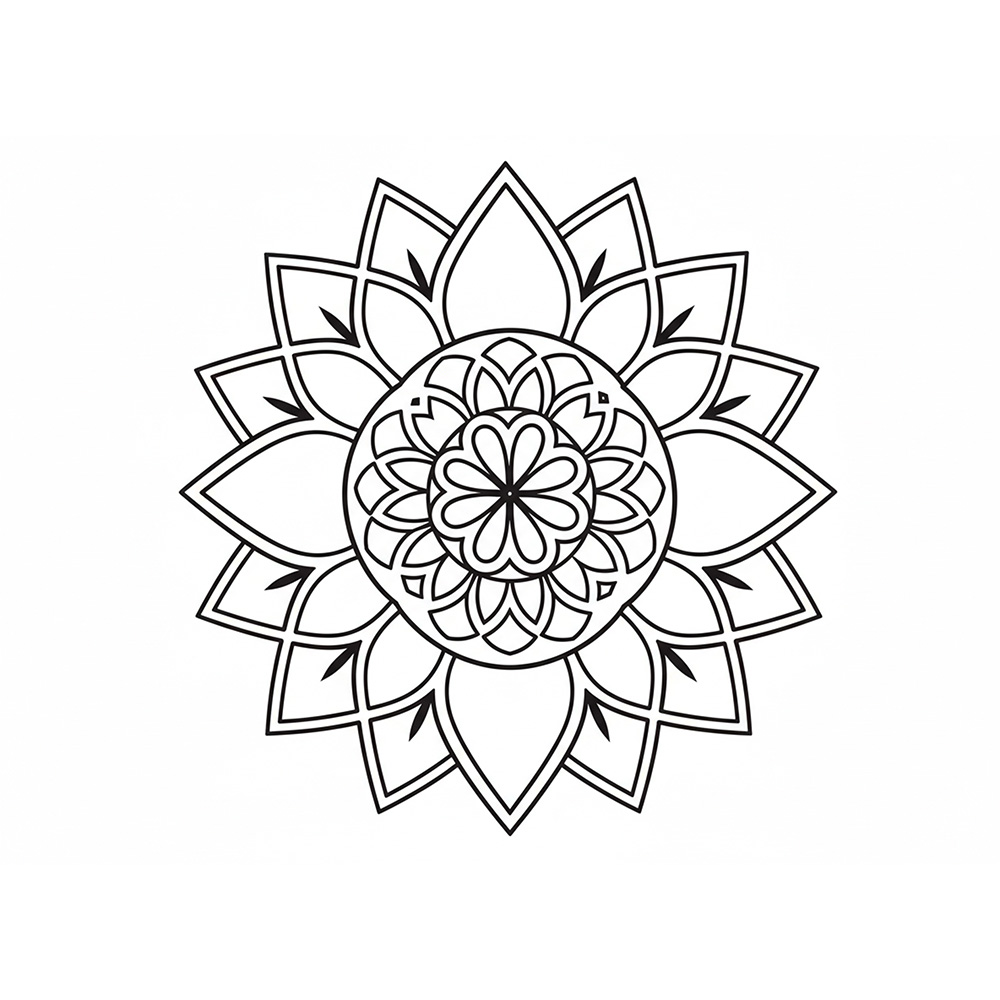 花の模様の曼陀羅塗り絵（大人向け・無料印刷用）