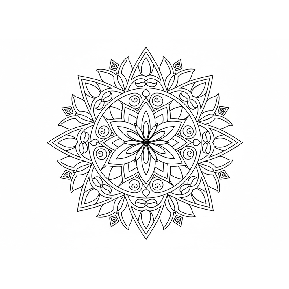 花の模様の曼陀羅塗り絵（大人向け・無料印刷用）