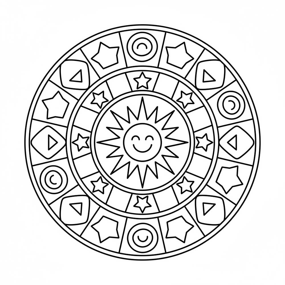 図形の詰まった曼陀羅塗り絵（大人向け・無料印刷用）