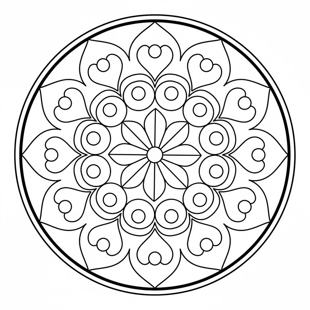 花の模様の曼陀羅塗り絵（大人向け・無料印刷用）
