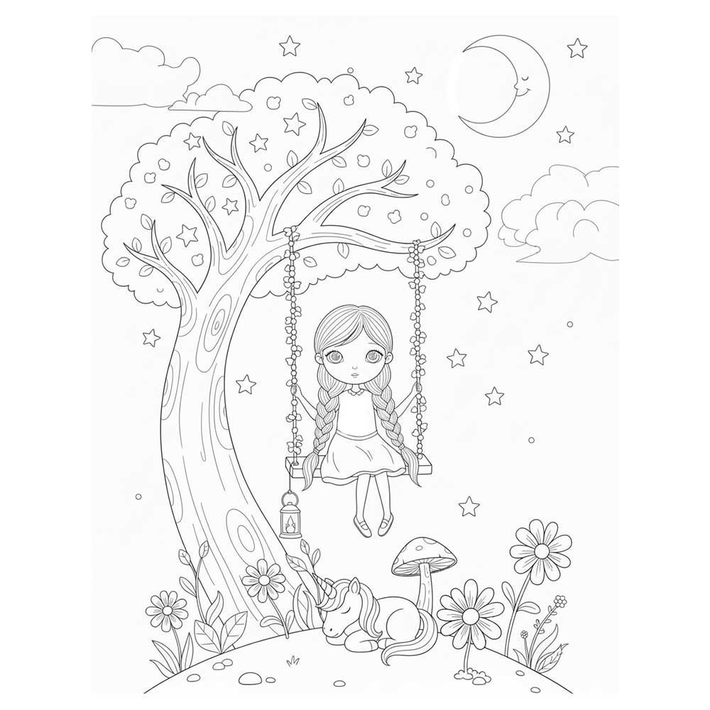 メルヘンの世界の少女の塗り絵