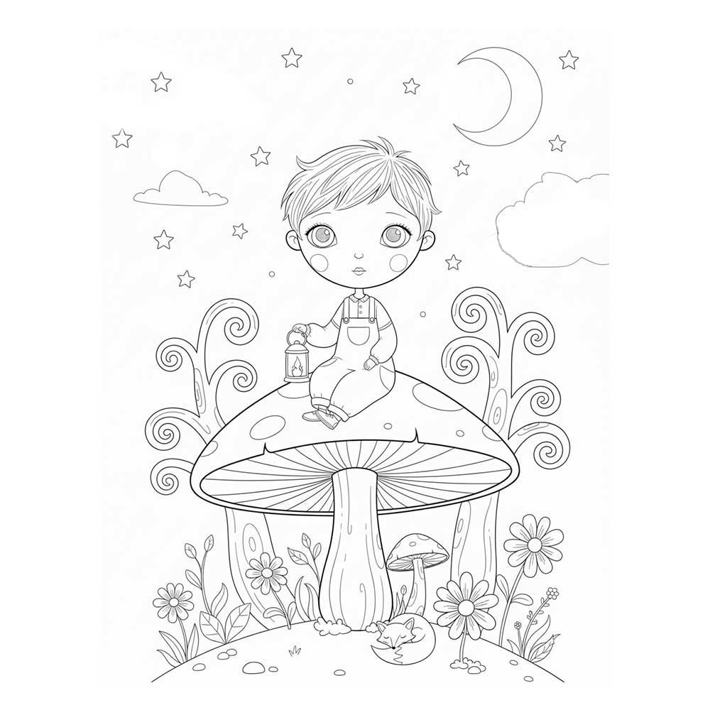 メルヘンの世界の少年の塗り絵