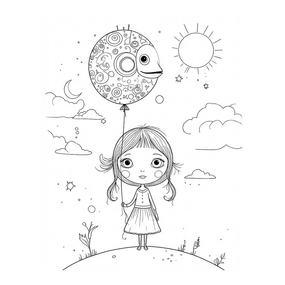 メルヘンの世界の少女の塗り絵