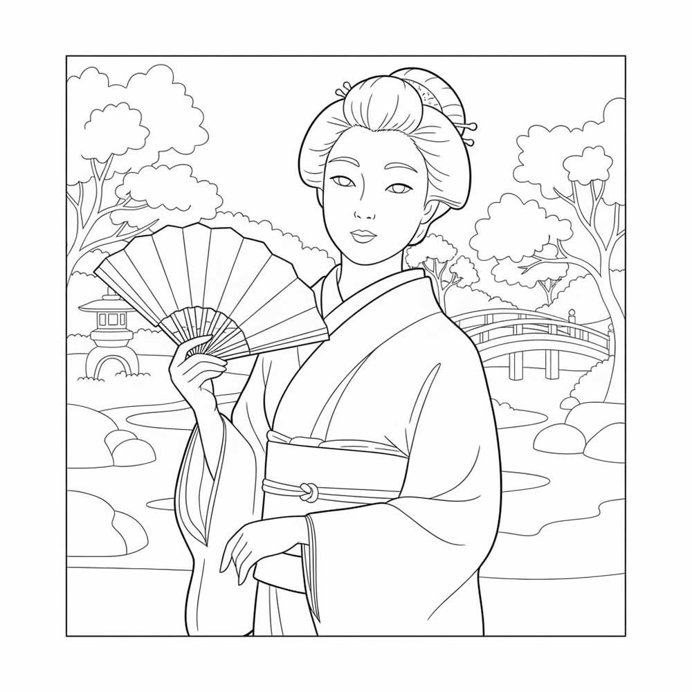 着物姿の女性の塗り絵