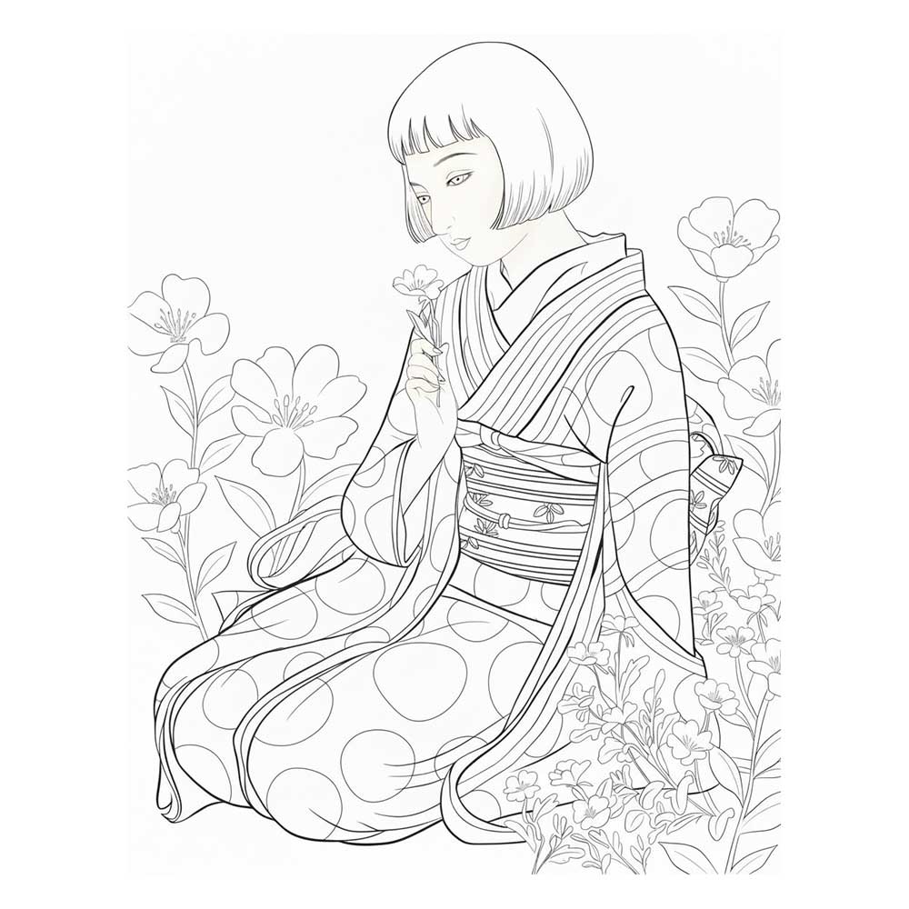 着物姿の女性の塗り絵