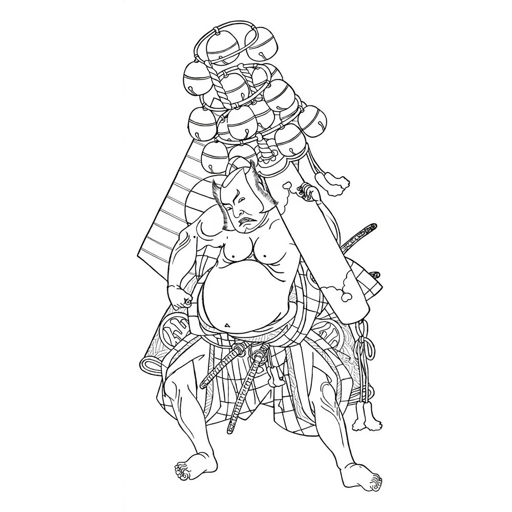 勝川春章「二代目中村助五郎の鈴を持つ侍」塗り絵