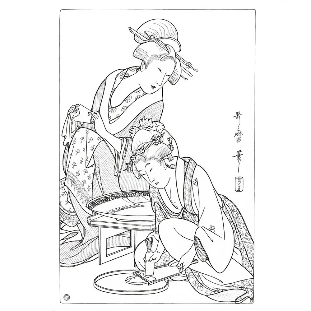 喜多川歌麿「刺身を作る女たち」塗り絵