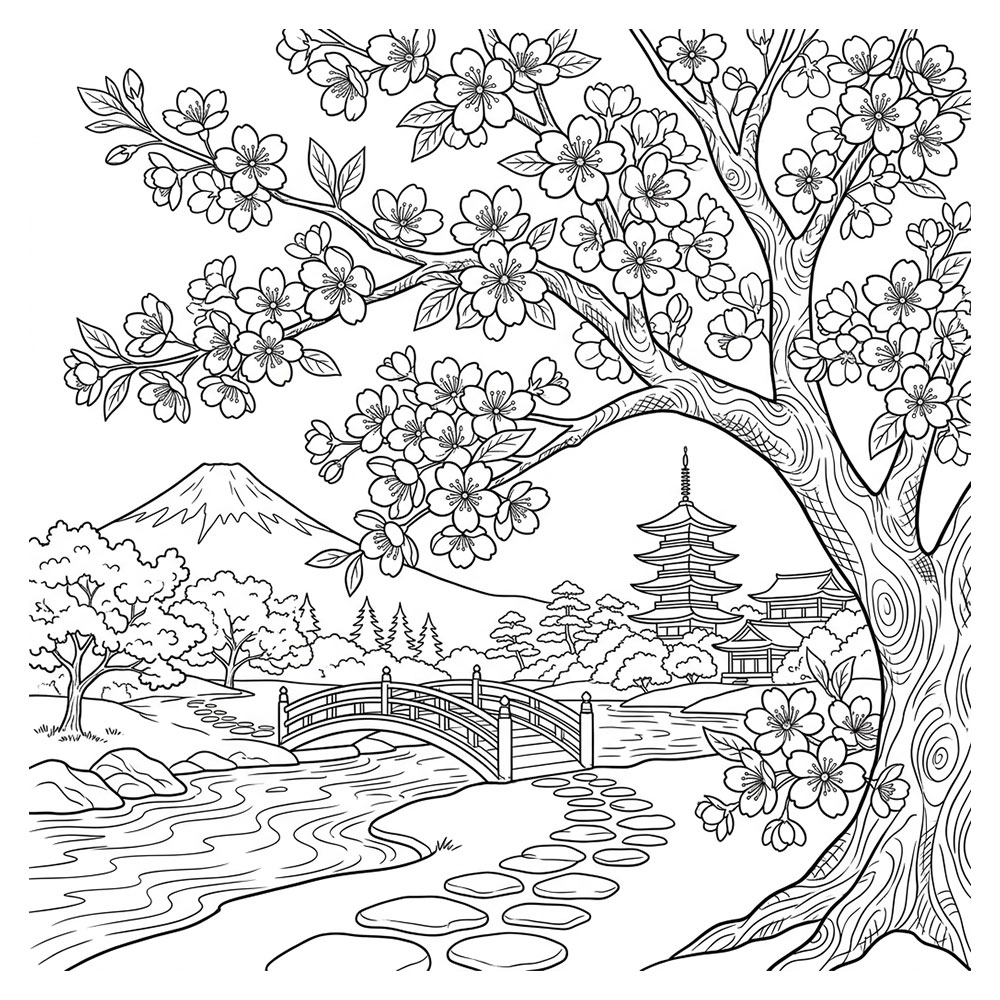 桜の花の塗り絵