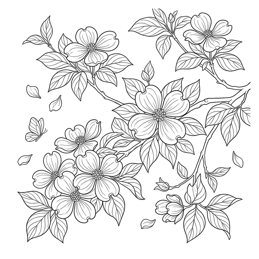 ハナミズキの塗り絵