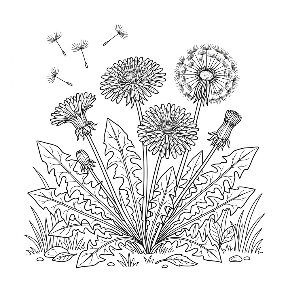 たんぽぽの花の塗り絵