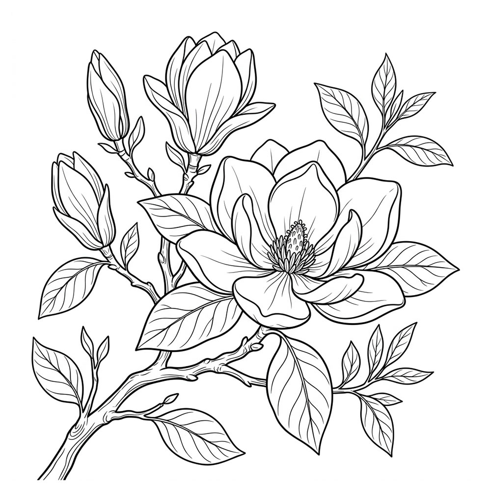 モクレンの花の塗り絵