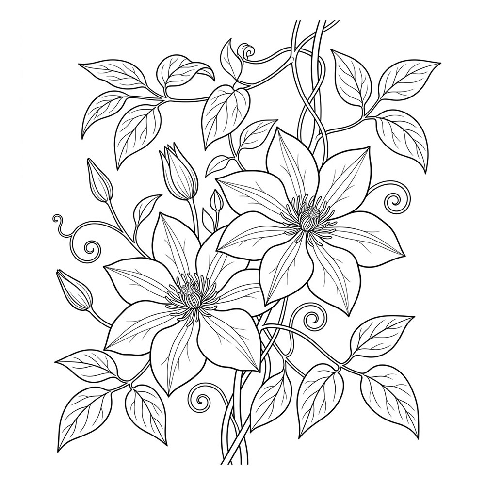 クレマチスの花の塗り絵