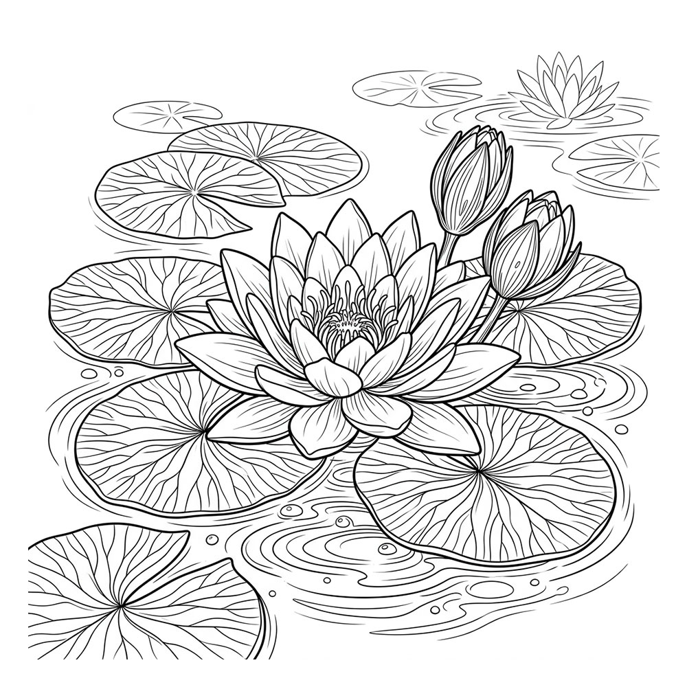 スイレンの花の塗り絵