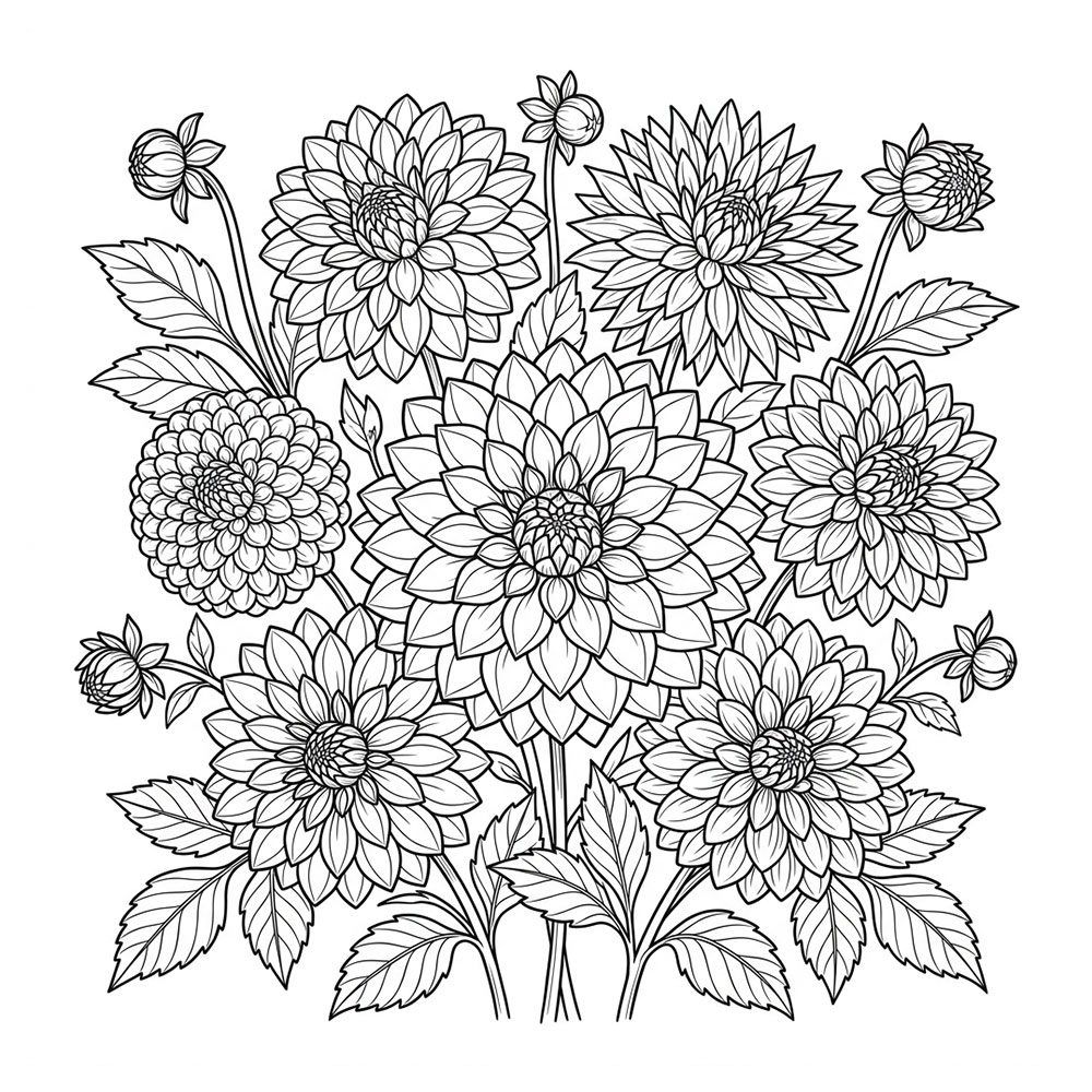 ダリアの花の塗り絵