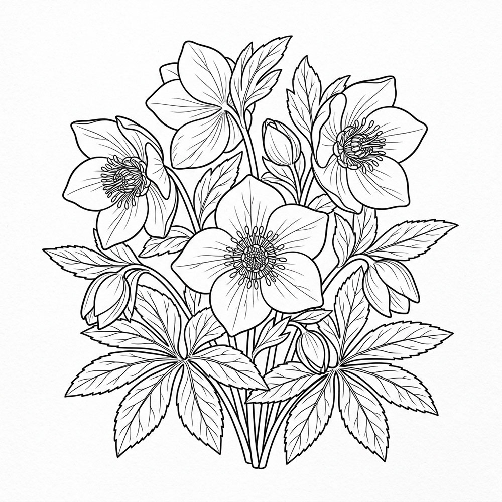 クリスマスローズの花の塗り絵