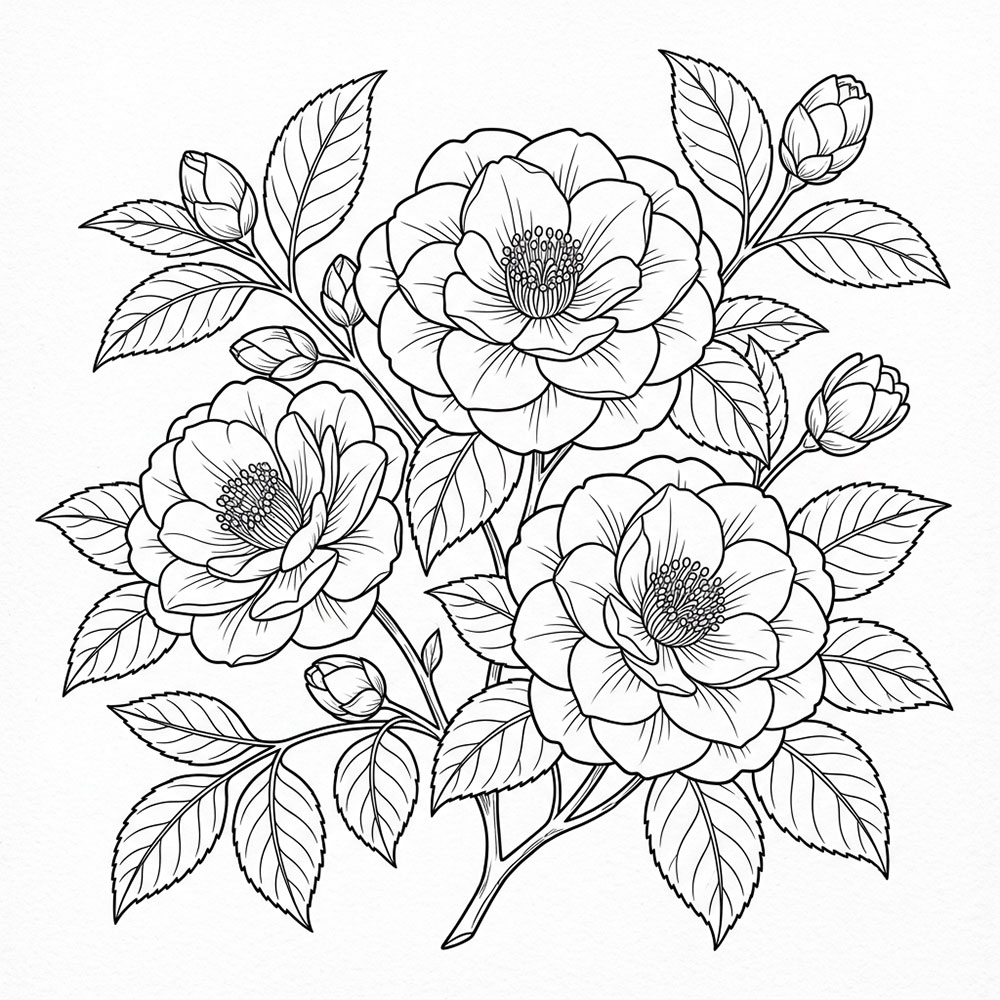 ツバキの花の塗り絵