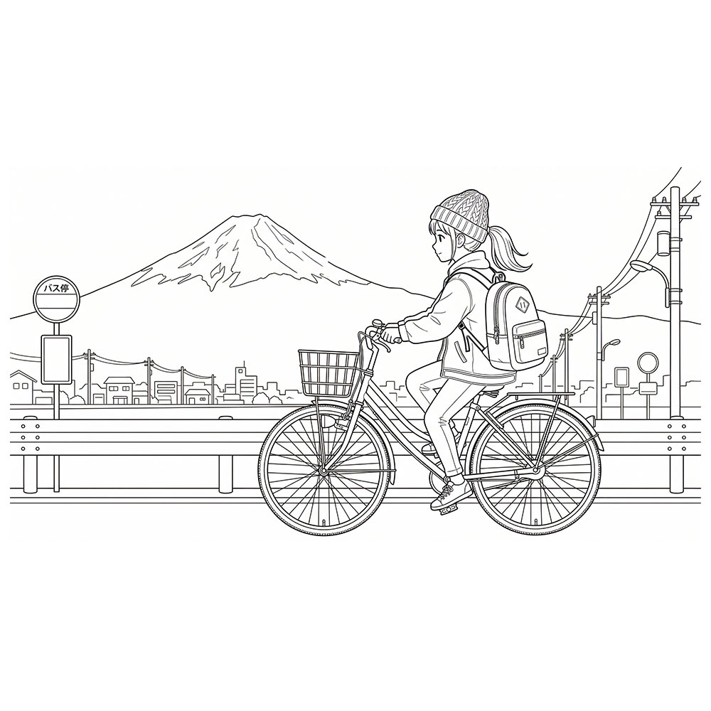 自転車の女の子の塗り絵